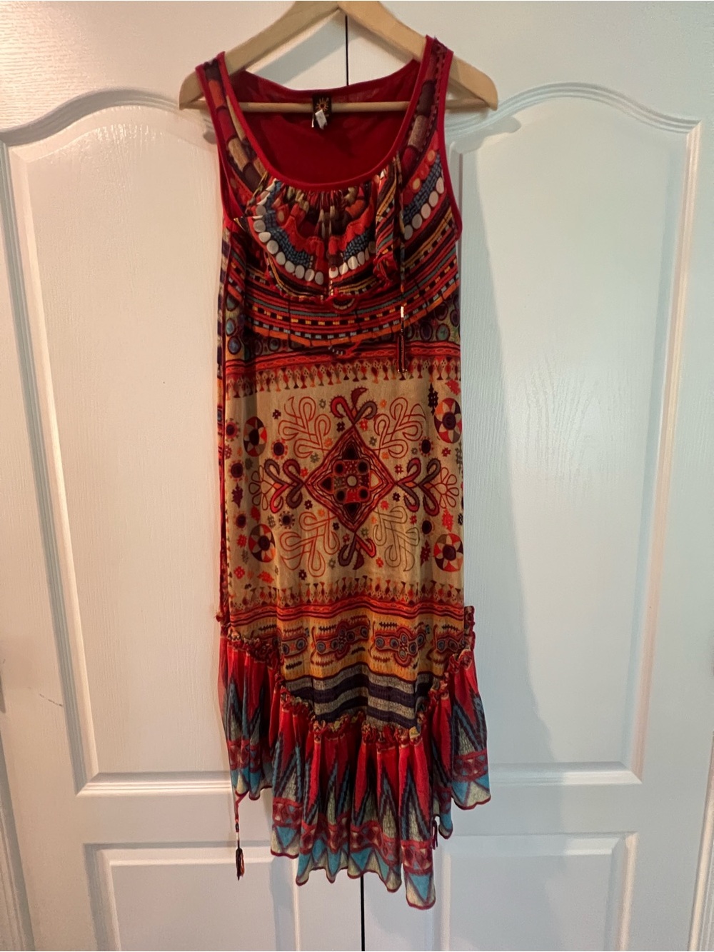 Jean Paul Gaultier Vintage Red and Beige Printed Boho Maxi Dress